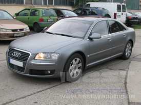 Audi A8 autófóliázás: matt grafit szürke autó fóliázás emeltfényű üveghatású tetőfóliával 03