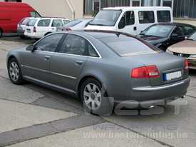 Audi A8 autófóliázás: matt grafit szürke autó fóliázás emeltfényű üveghatású tetőfóliával 09