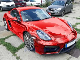Porsche Cayman autófóliázás: ONFK RED CHROME autó fóliával 1