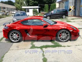 Porsche Cayman autófóliázás: ONFK RED CHROME autó fóliával 4